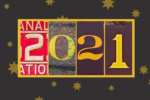 2021 on a grey background with yellow stars. each digit in the year is a close up photo of a piece of rolling stock numbered with that digit